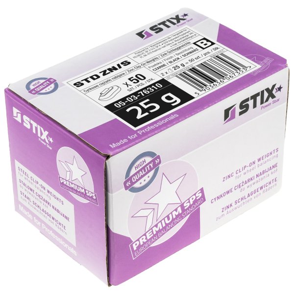 STIX ZN/S 25 g svarta balanseringsvikter i zink för stålfälg – 50 st