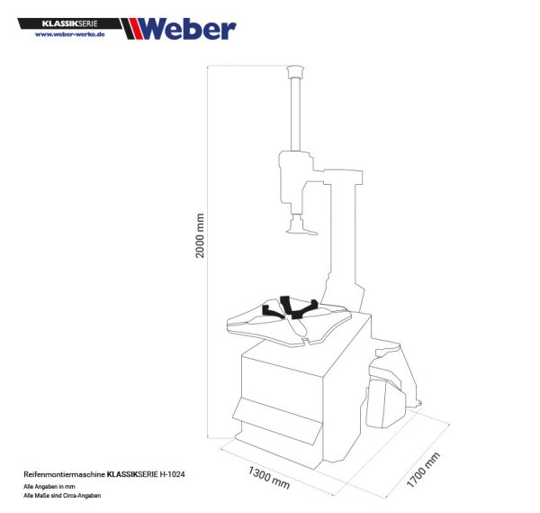 Weber Klassik Series H-1024 bildäckmonteringsmaskin 10-24"