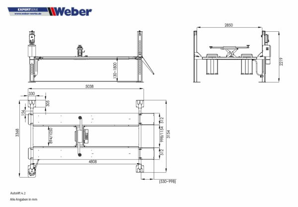 Fyrpelarlyft Weber Expert-serien billyft 4,2 ton
